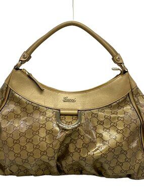 GUCCI Abbey 189833 Gold Dark Brown Coated Canvas Leather Handbag